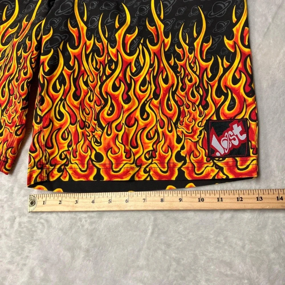 Vintage Y2K Lost Enterprises Board Shorts Flames Space AOP Made in USA Mens 34